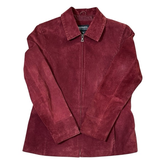 Vintage Bernardo Women’s M Red Burgundy Suede Leather Full Zip Lined Jacket Coat - Picture 3 of 14